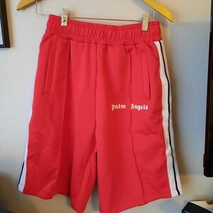Palm Angels Red Athletic Track Shorts with White Stripes